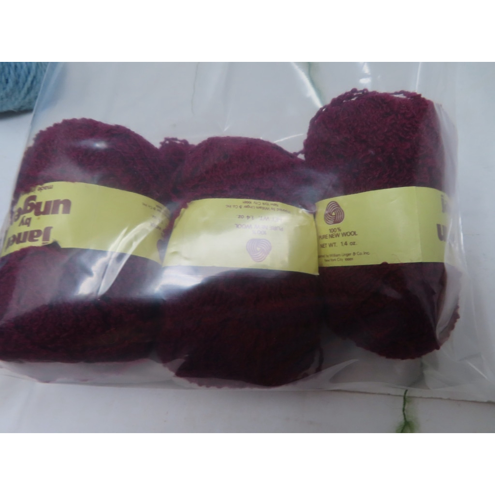 Vtg LOT 3 Unger JANET Yarn Skeins 100% Pure New Wool France 8638 Burgundy